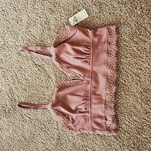 Aerie Ribbed Eyelash Lace Trim Longline Bralette Women's Small